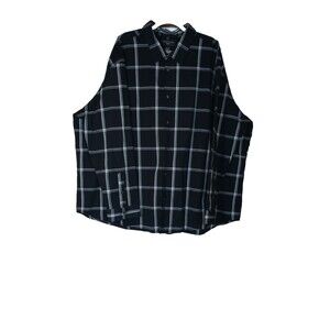 Shaquille O'Neal XLG L/S Dress Shirt Men 4XL Black Plaid Button Up Cotton Blend